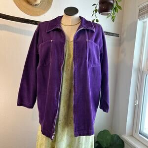 Vintage 90s Denim & Co. Purple Cotton Corduroy Zip Up Long Sleeve Shirt Size 1X